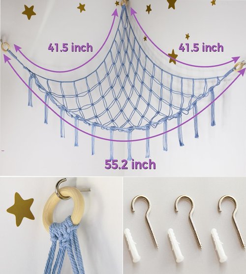 Mirolam Stuffed Animal Storage Hammock - Large Blue Plush Toy Net for Corner Room Decor