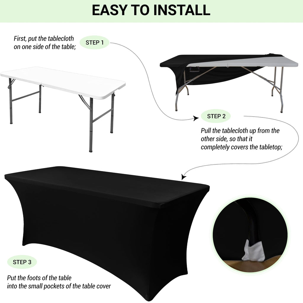 Obstal 2PC Sage Green Tablecloth - 8ft Rectangle Spandex Table Cover for Party, Events, Banquets & Weddings, Machine Washble