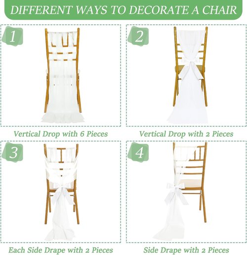 HunnmingRe Wedding Chair Sashes - 24 Sets of White Tulle Ribbons for Aisle Decor & Ceremony