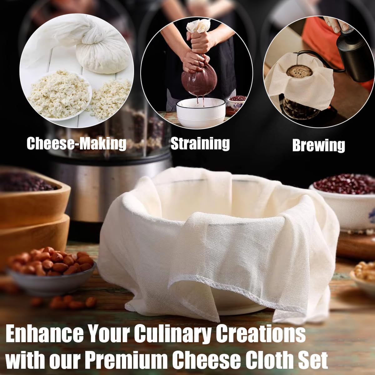 Skiennix Cheese Cloths - 10 Pcs 20x20 Inch Unbleached Cotton Straining Cloths | Reusable Muslin for Juicing & Cooking