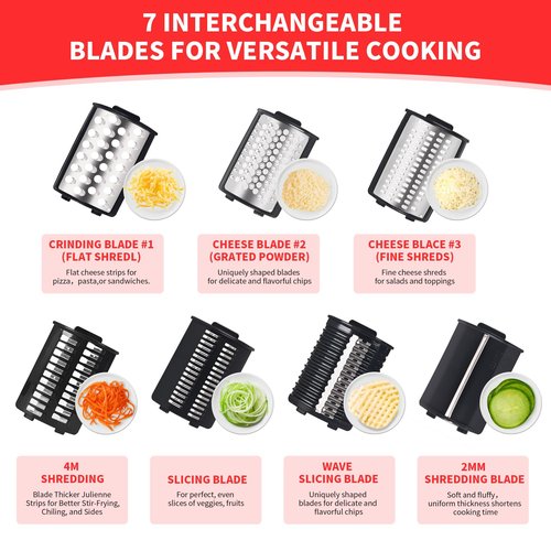 Electric Cheese Grater,7 In 1 Electric Cheese Grater for Block Cheese,250w Electric Slicer Shredder, Automatic Electric Grater,Cheese Graters Machine For Cheeses, Fruits, Vegetables