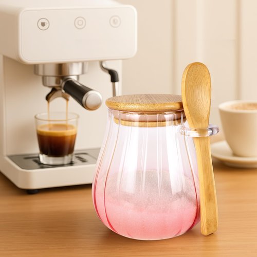 Arrozon 15 oz Pink Sugar Bowl with Bamboo Lid and Spoon,Pink Kitchen Decor and Accessories,Glass Jar with Airtight Lid, Brown Sugar Keeper, Sugar Container for Coffee Bar and office