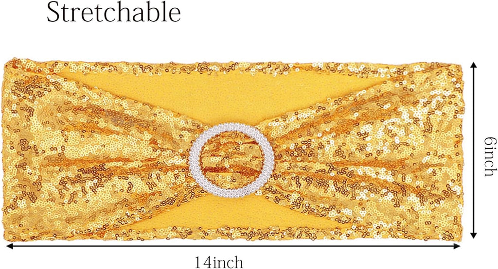 Regine Switzerland Gold Spandex Sequin Chair Sashes - Pack of 100 for Weddings & Parties