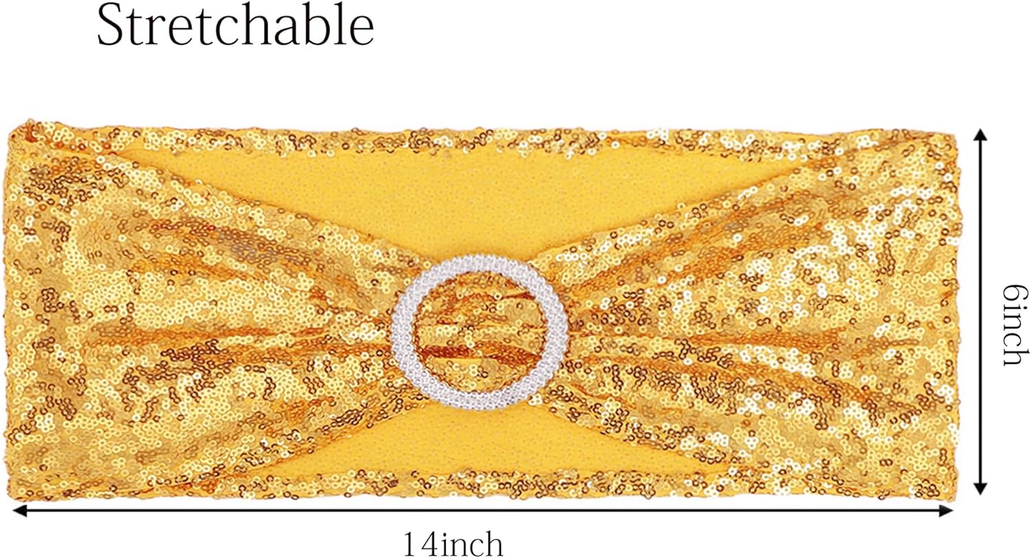 Regine Switzerland Gold Spandex Sequin Chair Sashes - Pack of 100 for Weddings & Parties