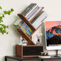 Simple Deluxe 4-Tier Tree Bookshelf with Drawers, Compact Corner Bookcase with Storage Cabinet & Open Shelves, Rustic Brown Small Space Storage Solution for Living Room/Study/Hallway
