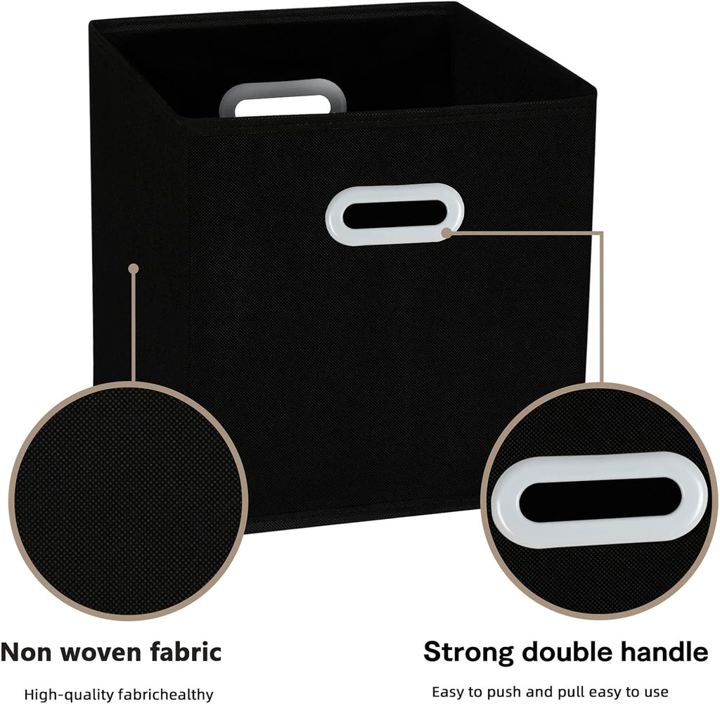 Skiennix Fabric Storage Bins - Foldable Cube Organizer with Dual Handles | Set of 3, Black