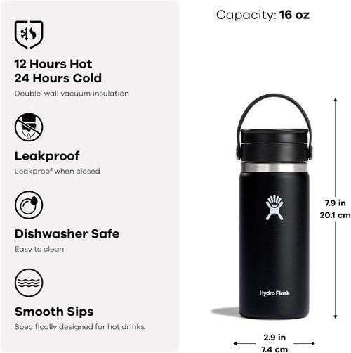 Hydro Flask Flex Sip Coffee Tumbler – Insulated Stainless Steel, Non Spill, Leak Proof Travel Coffee Cup 16 Oz Aloe Green