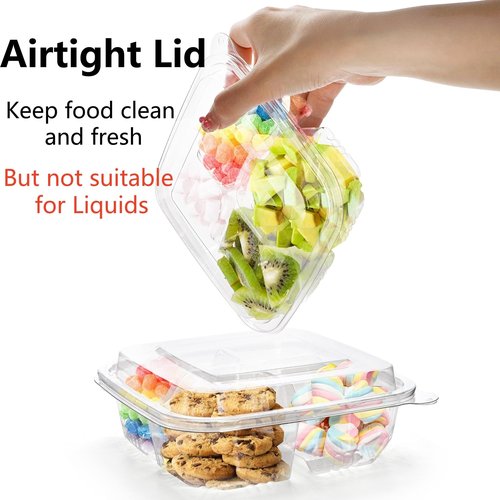 Peohud 50 Pack Clear Bento Snack Containers, 4 Compartment Food Storage Containers, Reusable Meal Prep Containers, Plastic Divided Bento Boxes with Lids for Lunch, Work, Travel