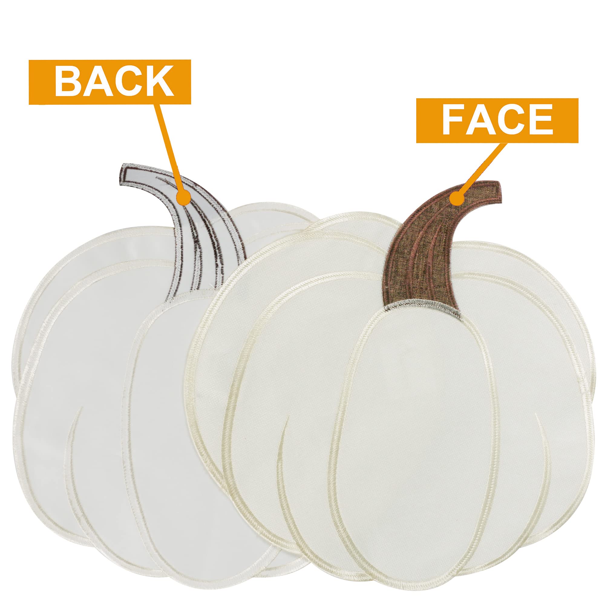 OWENIE Fall Placemats Set of 4, Thanksgiving Round Placemats with Embroidered Pumpkins, Harvest Placemat, Autumn Home Decor, Halloween Table Mats for Kitchen Dinning Table, Ivory, 15 Inch