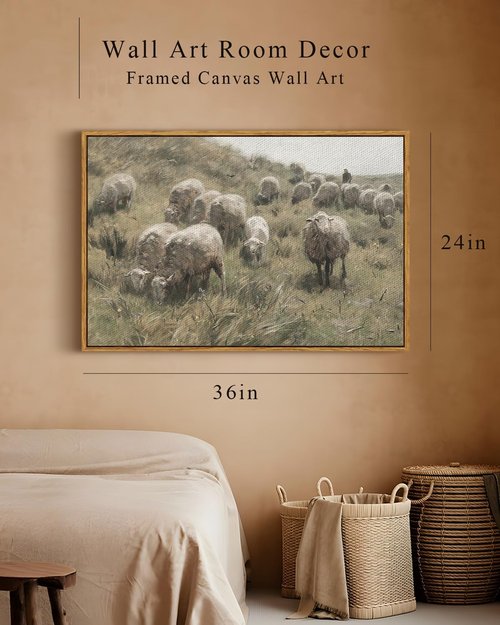 InSimSea Framed Canvas Wall Art - Vintage Sheep on the Dunes Decor | Large 24"x36" for Living Room, Bathroom, Office