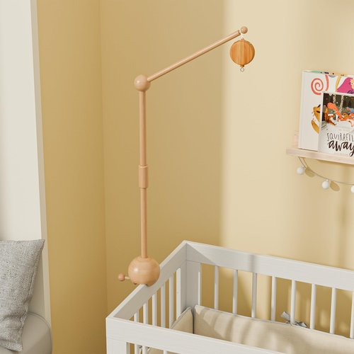 Crib Mobile Arm with Music Box,32.5 Inch Crib Mobile Stand,Wooden Mobile Arm for Crib (2 Modes,360°Adjustable,100% Beech Wood) Baby Crib Mobile for Boy and Girl