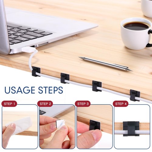 Yuntau 200 Pcs Outdoor Light Clips Adhesive Cable Clips for Christmas Outdoor String Lights with Adhesive Strips Patio Decor for Wall Wire Holder for Hanging Cable Management Cord Organizer (Black)