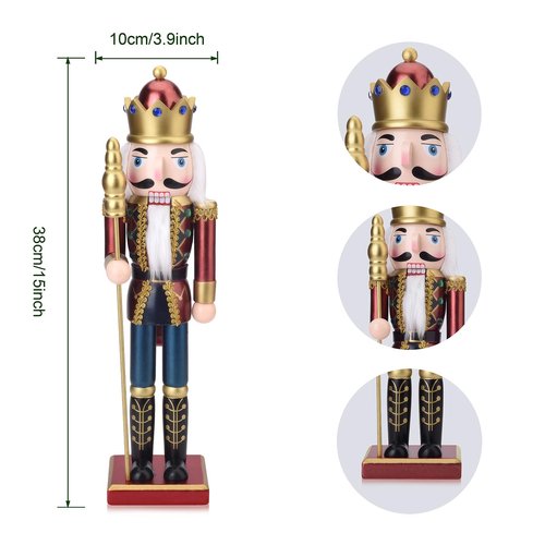 ArlinaL King Nutcracker Figures, 15 Inch Wooden Christmas Nutcracker with Scepter Ornaments, Nutcracker Xmas Decorations for Shelves and Tables
