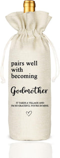 Wine Bag Gifts for Godmother, Godmother Gift, Burlap Wine Bottle Cover Gift Bag for Godmother, Godparent