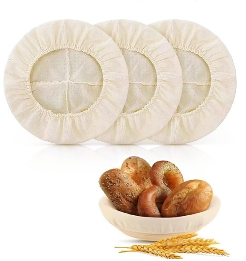 KOACKL Bread Proofing Basket Cloth Liners, 3 Pcs 10 inch Round Bread Proofing Cover, Reusable Sourdough Bread Baking Supplies-Proofing Linen Cloth for Fermented