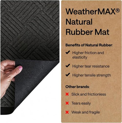 GORILLA GRIP Waterproof All-Season WeatherMAX Doormat - 72x24 Natural Rubber, Stain & Fade Resistant, Easy Clean, Gray Diamond