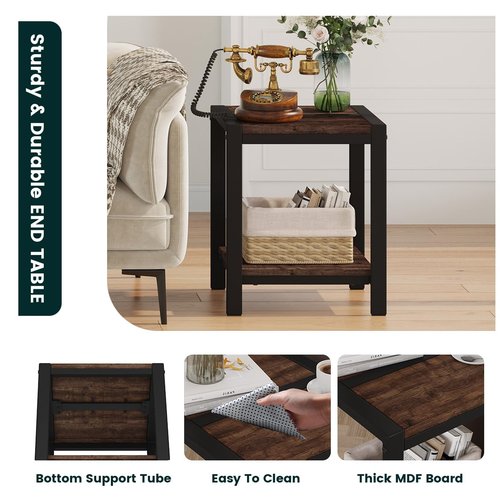 BON AUGURE End Table, Small Side Table for Living Room, Night Stand, Bedside Tables with 2-Tier Storage Shelves for Bedroom, Small Spaces (Rustic Oak)