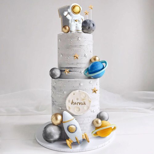 Space Cake Toppers Outer Space Cake Decorations,Astronaut Rocket Stars Cake Decorations for Two The Moon First Trip Around the Sun Birthday Baby Shower