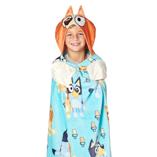 Bluey Hooded Throw Blanket, Soft Silk Touch Poncho Cape, Plush Blanket with Character Hood, Cozy and Lightweight, 40x50 inches