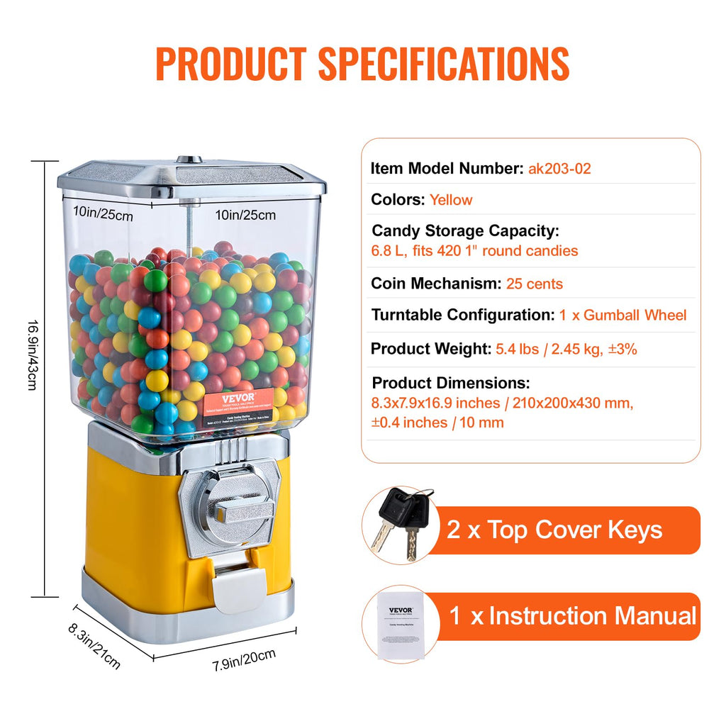 VEVOR Vending Machine, Classic Gumball Bank, Huge Load Capacity Candy Gumball Machine, Mini Vending Machines, Gumball Dispenser Machine for Kids, Perfect for