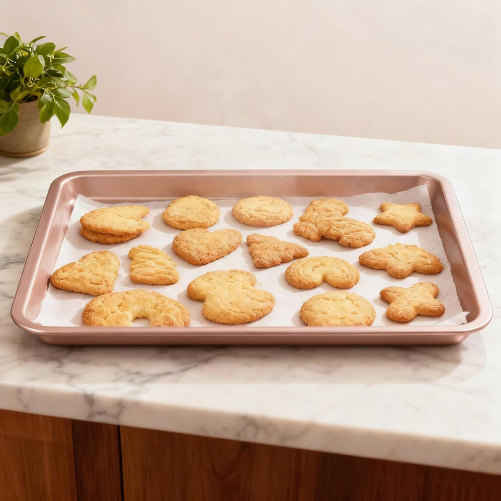 Sheutsan Gold Baking Sheet Pan Set - 4 Pack Carbon Steel Oven Trays, 13 x 9 x 1 Inch for Cookies & Roasting