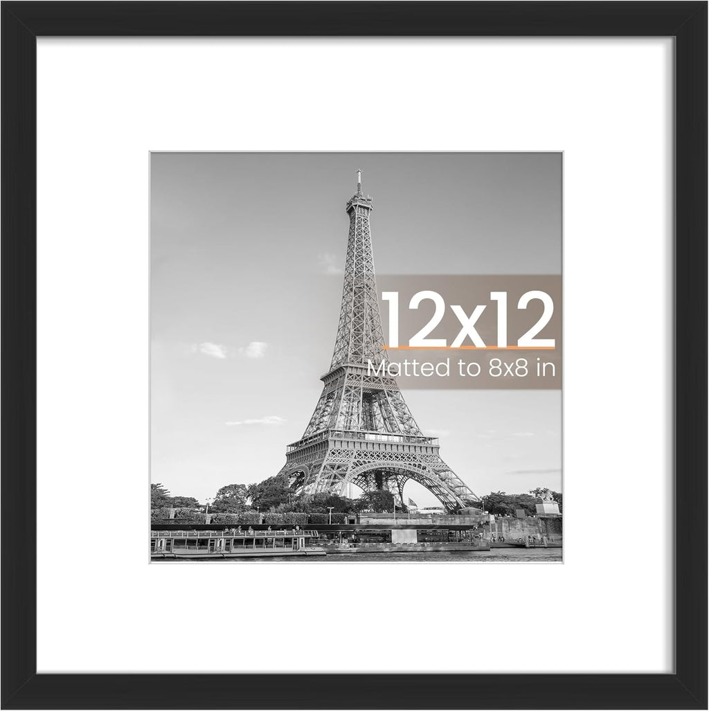 Upsimples 12x12 Picture Frame - Versatile Display for 8x8 Photos with Mat or 12x12 Without Mat, Black