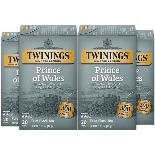 Twinings Prince of Wales Tea – A Light & Velvety Smooth Caffeinated Black Tea, Individually Wrapped Tea Bags, 20 Count (Pack of 4)