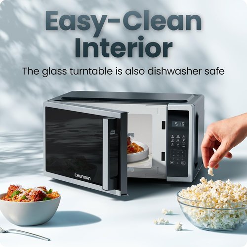 Chefman Microwave Oven - 0.7 Cu. Ft. Compact Design with 10 Power Levels & Child Safety Lock | Stainless Steel