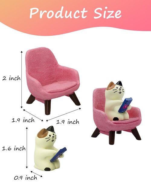 Refintural Cute Cat Playing Phone on Sofa Resin Figurine Desk Decor & Cat Lover Gift (Pink Sofa)