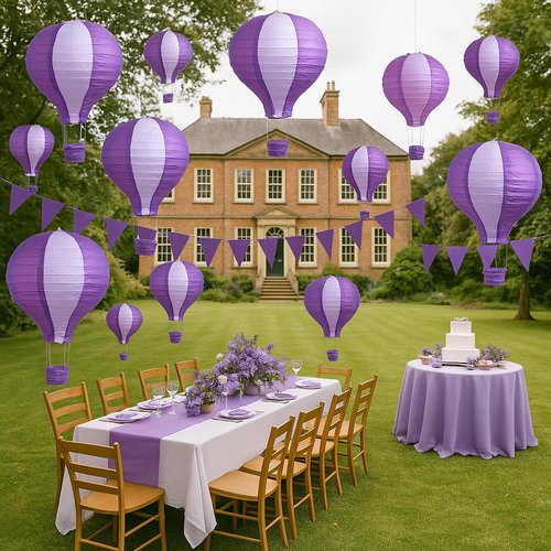 Pack of 3 Stripy Hot Air Balloon Paper Lantern Wedding Party Decoration Craft Lamp Shade (Purple, 16" (40CM))