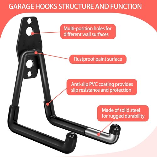 Heavy Duty Garage Hooks 18 Pack by [Brand Name] - Anti-Slip Coating for Bikes, Ladders & Garden Tools