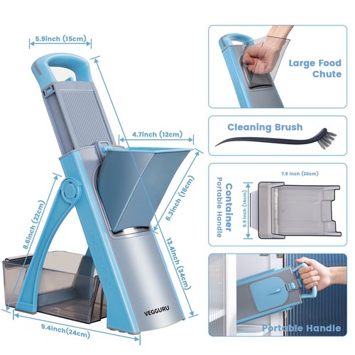 VEGGURU Safer Mandoline Food Slicer, Thickness Adjustable Vegetable Chopper, Onion Slicer Tomato Cutter Dicer, Multifunctional Kitchen Food Fruit