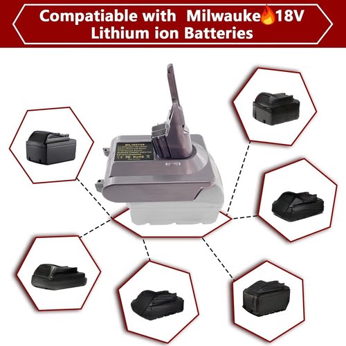 ASUNT New Version V8 V7 Battery Adapter for Milwaukee M-18 18V Li-ion Battery Convert to Replace for Dyson V8 V7 Battery Work for Dyson V8/7 Vacuum Cleaners V8/7 Animal V8/7 Absolute V8/7 Motorhead