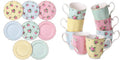 BTaT- Porcelain Floral Plates, Royal Dessert Plates, 8 inch, Set of 8 and Royal Coffee Mugs, 12 oz, Set of 8