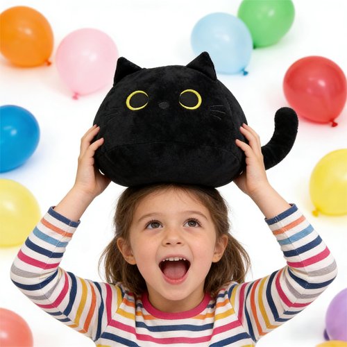 AUTOKAKUM Black Cat Plush Pillow Soft Plushies Toy Cute Cat Stuffed Animal Toys 3D Cat Plushies Pillow for Home Decoration Cats Plush Doll Gift for Boys Girls (9inches Cat)