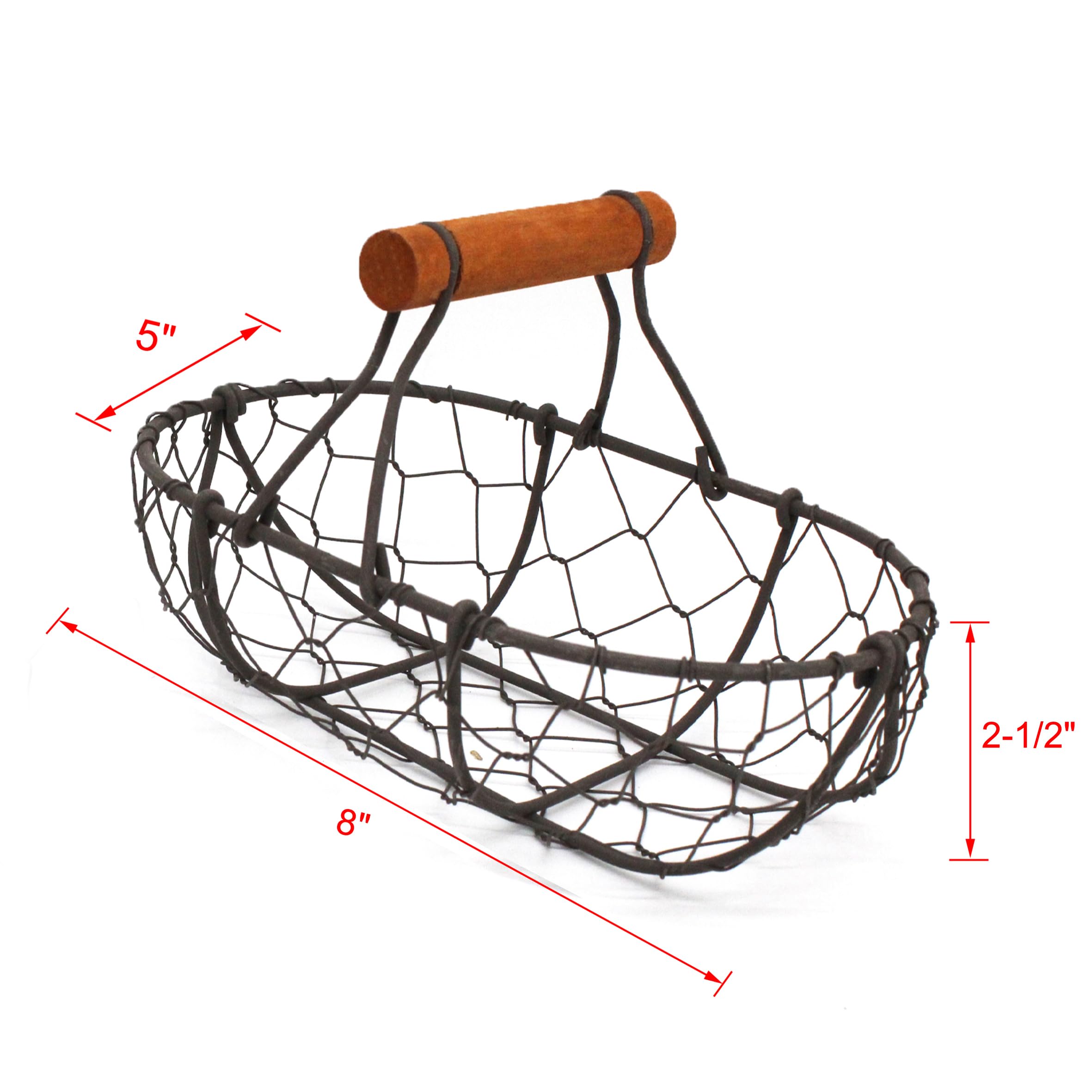 CVHOMEDECO. Chicken Wire Egg Baskets Rust Gathering Baskets with Wooden Handle Country Vintage Style Storage Baskets. Set of 2 (Oval)
