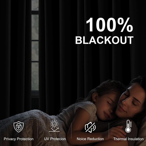 NICETOWN 100% Black Out Curtains 84 inch Long for Living Room, Rod Pocket Blackout Window Treatment Thermal Curtains & Drapes for Bedroom, W52 x L84, 2 Panels