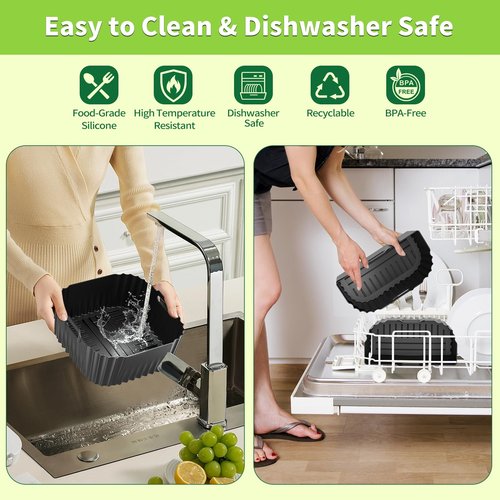Air Fryer Silicone Liners Square for Chefman 8QT Air Fryer, 3 Pack Reusable Silicone Pot Baking Accessories for Instant, Nuwave, Gourmia and other 8QT to 10QT Large AirFryer, 2 In 1 Liners