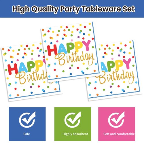 40Pcs Birthday Party Supplies Paper Plates and Napkins, Colorful Polka Dot Themed Dinner Plates Napkins Disposable Tableware Set for Birthday Party Decorations Serve 20
