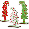 Meooeck 3 Pcs Lime Green Wood Christmas Tree Tabletop Bendable Christmas Tree Small Decor Farmhouse Standing with Rectangular Base for Home Office Tabletop Decor(Polka Dot)