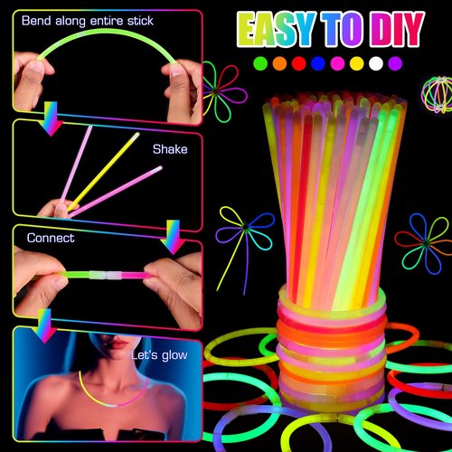 TUXIYA 170PCS Glow in the Dark Party Supplies for Adults,Light Up Party Favors with Glow Sticks,LED Glasses,Finger Lights,Headband,Rings,Tattoos,DIY Glow Necklaces Bracelets for Glow Neon Party
