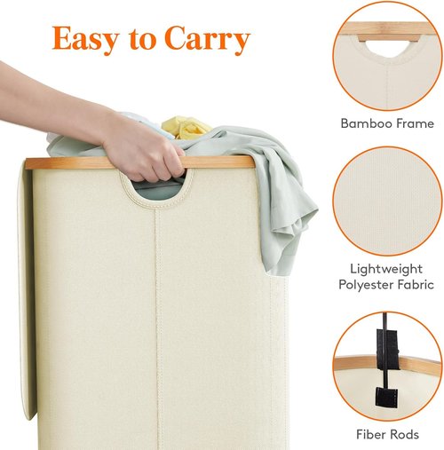 Lifewit 150L Laundry Basket - Foldable Hamper with Lid & Bamboo Handles | White, Large Capacity
