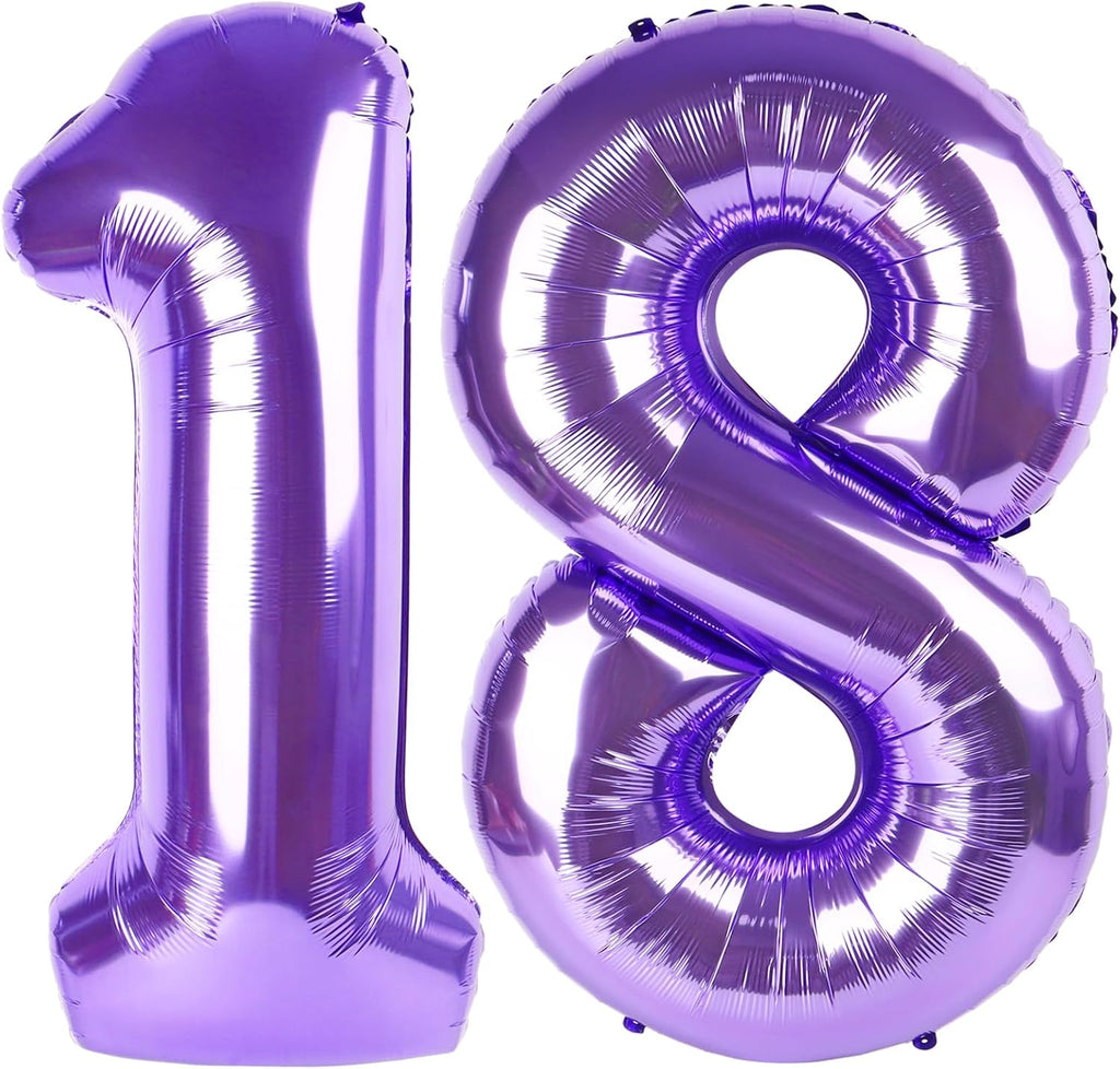Number 18 Balloons - 40 Inch Purple Birthday Decorations for Celebrations & Graduations