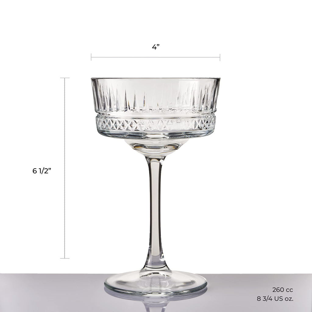 Pasabahce Vintage Coupe Glasses Set Of 6 - Exclusive Champagne, Cocktail, Martini, Wine Glasses - Long Stem Glassware - 8.8 oz - Perfect for Parties, Gifts, Housewarming, Weddings,Aniversary