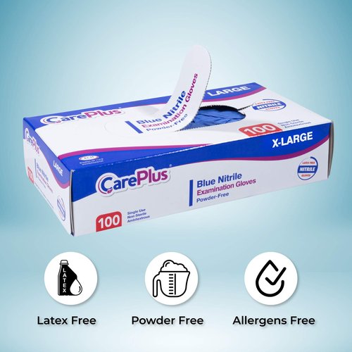 CARE PLUS 1000 Count Extra Large Size Medical Grade Examination Nitrile Blue Gloves, 3 Mill, Rip Resistant, Powder Allergy and Latex Free, Non Sterile, Single Use
