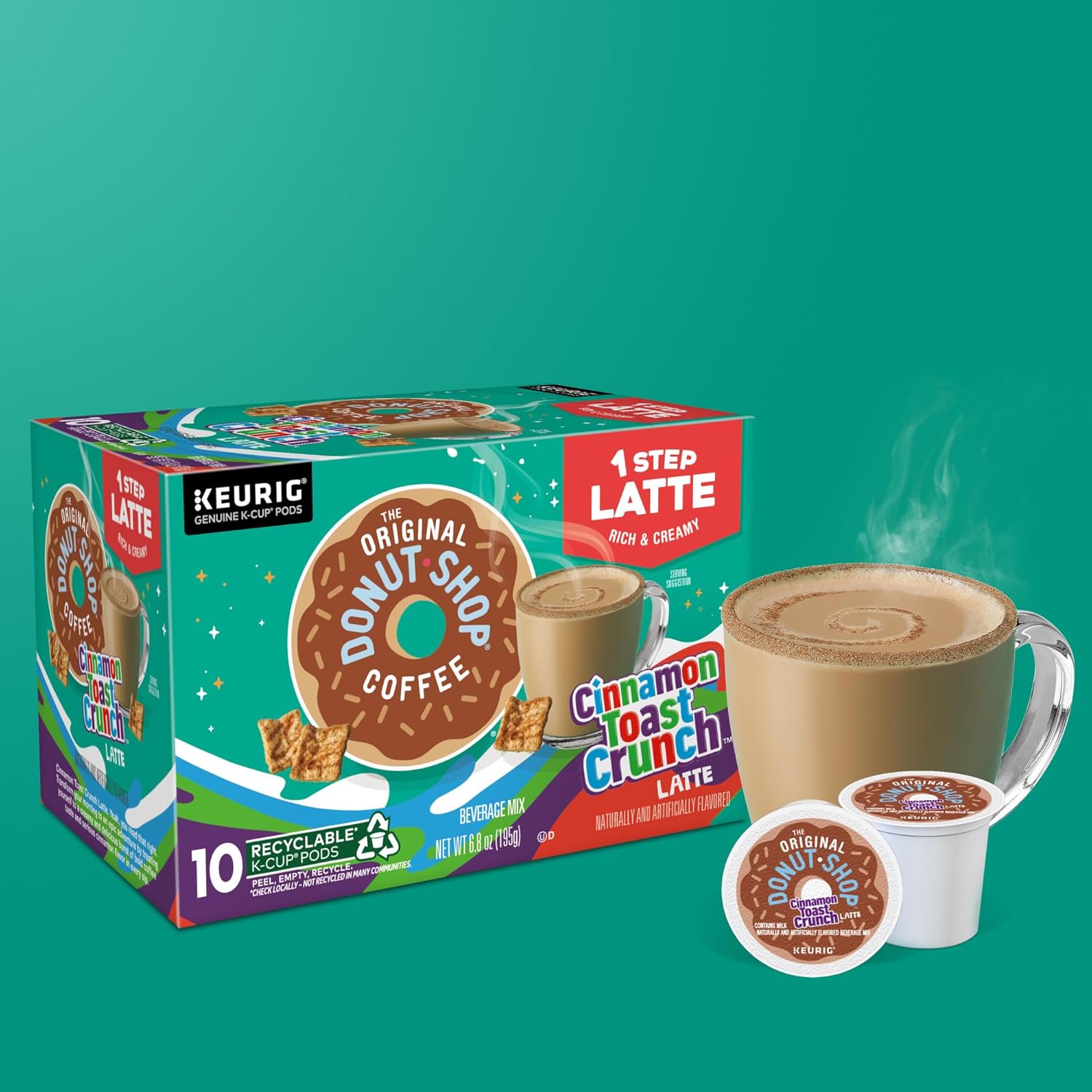Original Donut Shop Cinnamon Toast Crunch Latte K-Cup Pods - One-Step Brewing, 60 Count (6 Packs of 10)