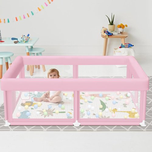 Hiaksedt Large Baby Playpen - Safe & Soft 50"x50" Play Pen for Babies & Toddlers in Pink