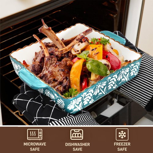 Acshio 2 Pack Ceramic Baking Dish, 9 x 9 inch Porcelain Square Bakeware with Double Handle, Lasagna Pan Bakeware Baking Cookware for Cooking, Cakes, Roasting Family Dinner