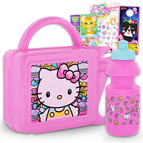 Hello Kitty Lunch Box Set - Bundle with Bento Style Lunch Box, Water Bottle, Stickers, Tattoos, More | Hello Kitty School Supplies Containers for Kids