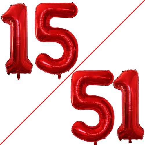 GOER Jumbo Number 15 Balloons - 42 Inch Foil Helium Decorations for Sweet 15 Birthday Party (Red)